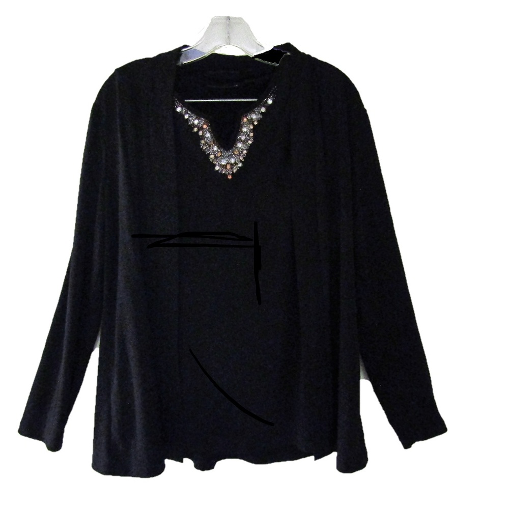 Knit Cardigan and Tank Set with Rhinestone Collar